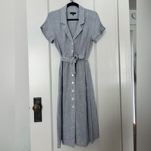 Quince XS NWOT Blue Pinstripe Linen Button Front Dress